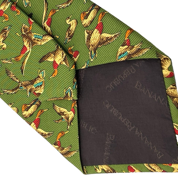 Banana Republic Men Duck Hunting Italian 100% Silk Necktie Tie Green Traditional - Picture 5 of 6